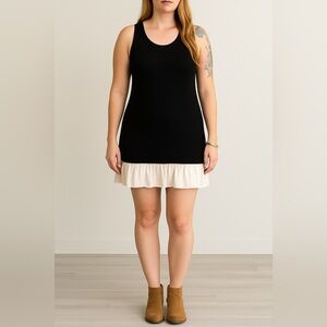 Shulami Black Tank Mini Dress with Satin Ruffle Hem | Size Large